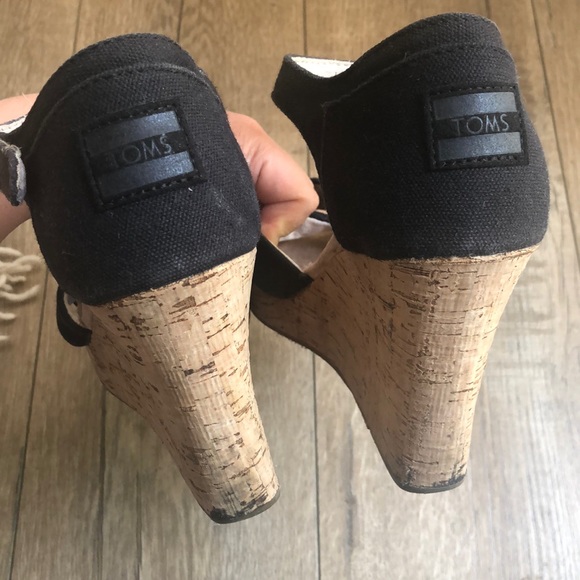 Toms Canvas Strappy Wedge Sandals Black Size 8 - Picture 4 of 10